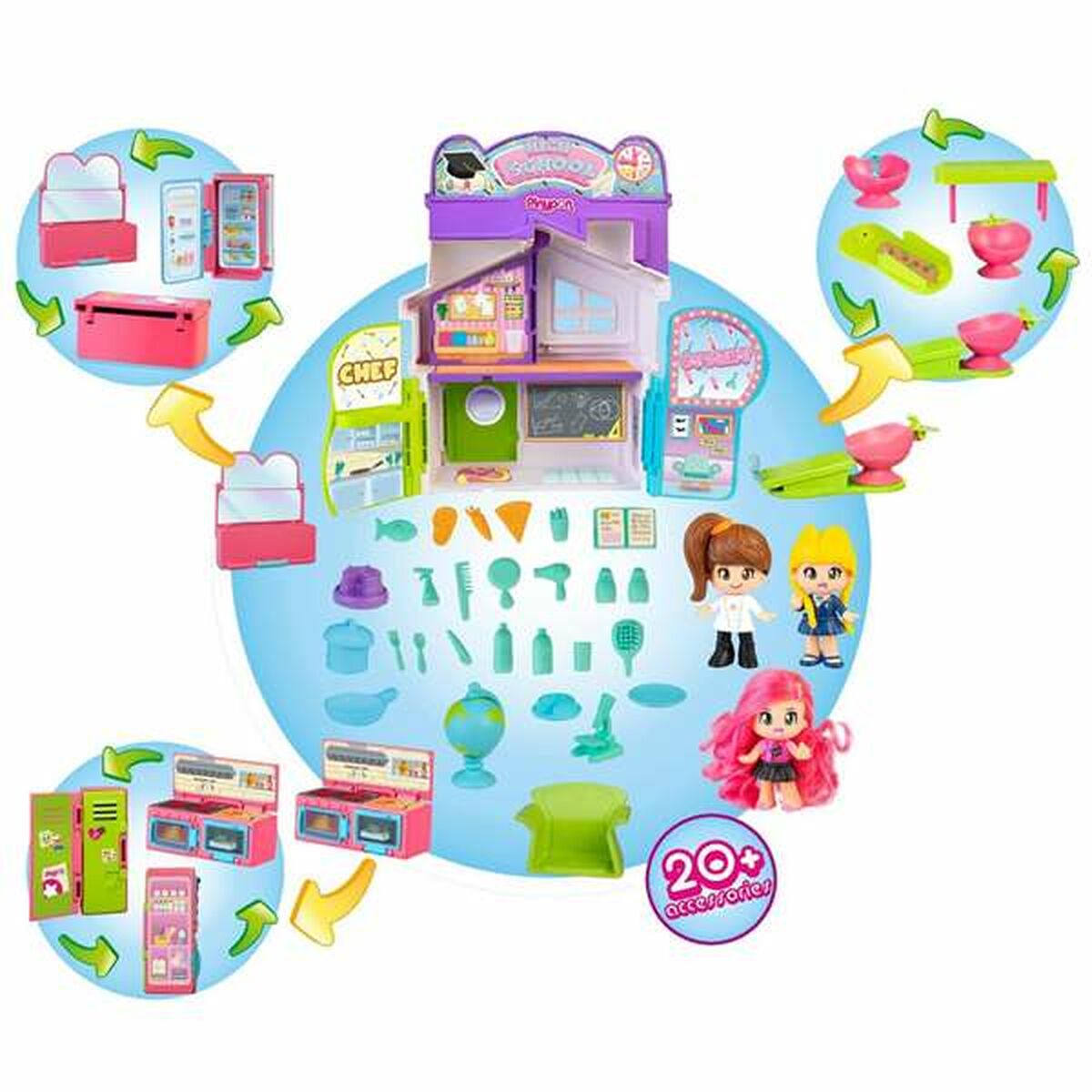 Playset Pinypon Chef & Stylist & High School 3 in 1