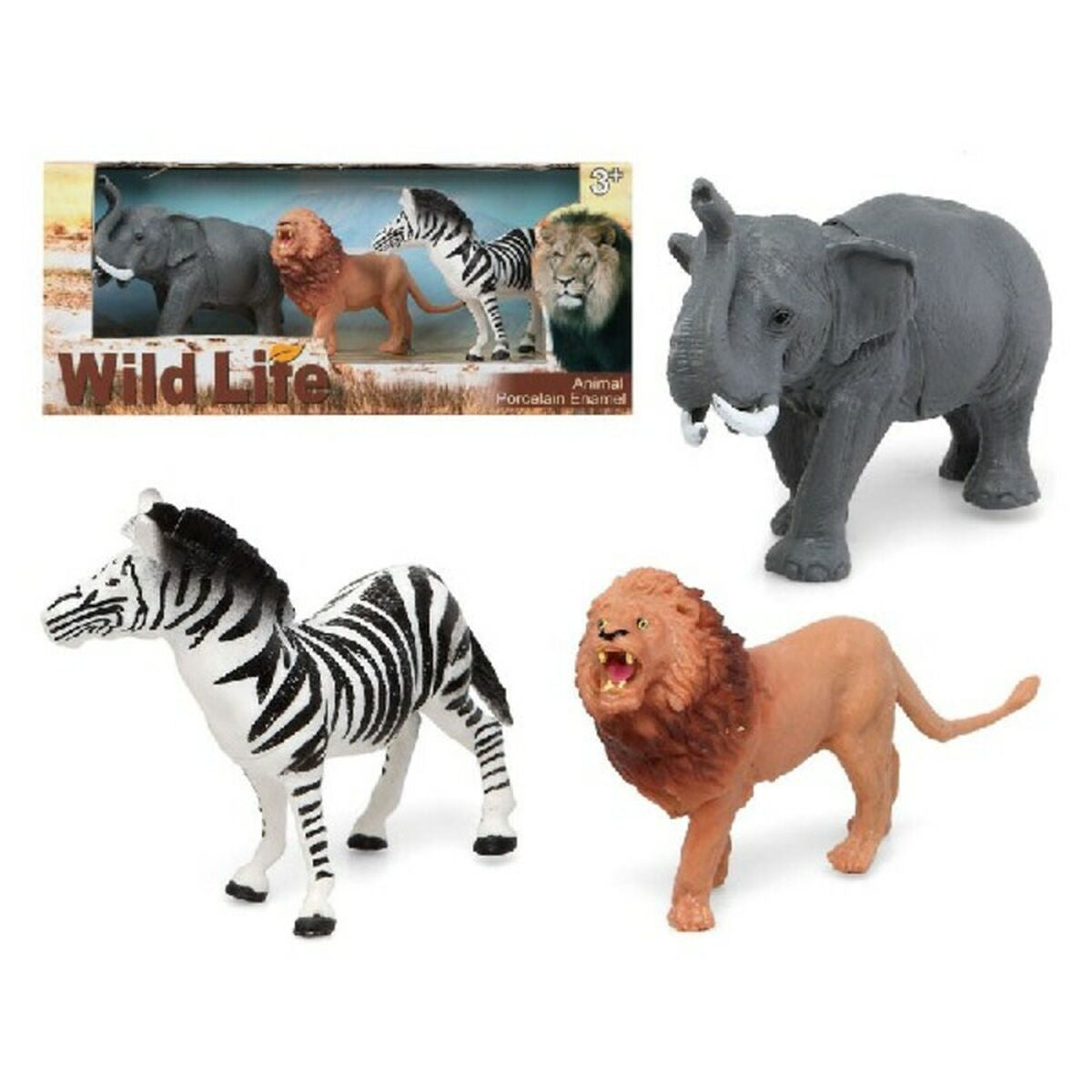 Set wilde Tiere Zebra Elefant Löwe 28 x 12 cm (3 Stück) (3 pcs)