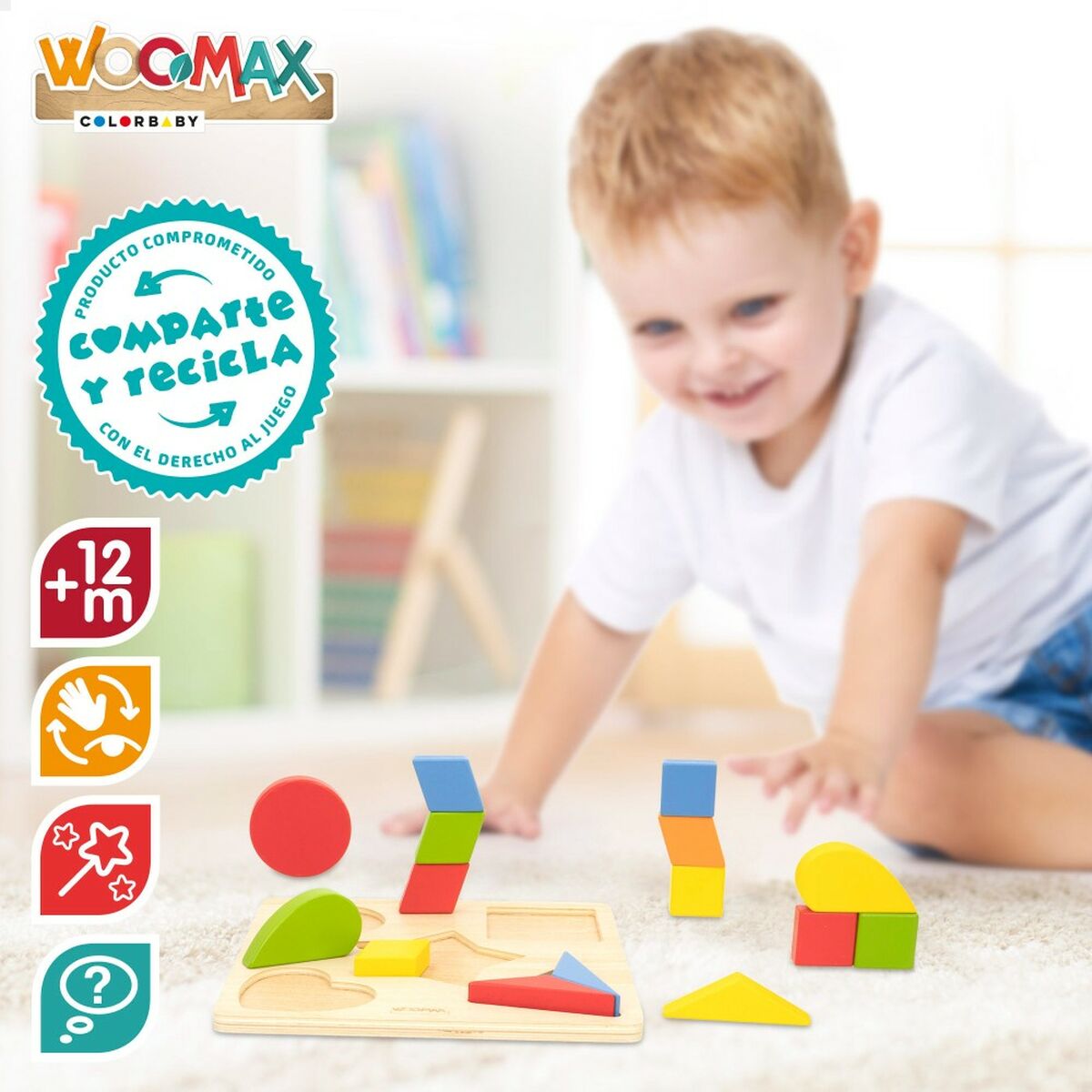 Kinder Puzzle aus Holz Woomax Formen + 12 Monate 16 Stücke (6 Stück)