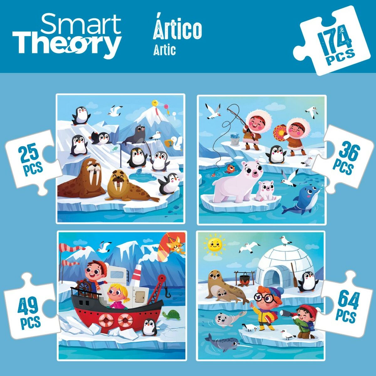 Kinderpuzzle Colorbaby Artic 4 in 1 174 Stücke 136 x 34 cm (6 Stück)