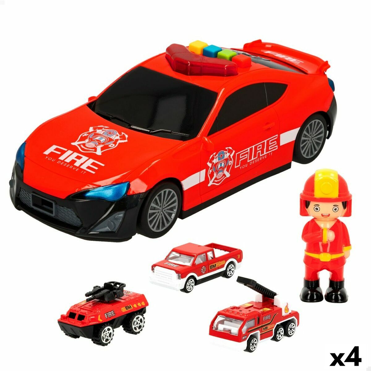 Spielset Fahrzeuge Speed & Go Feuerwehrmann Licht Sound 1:64 (4 Stück)