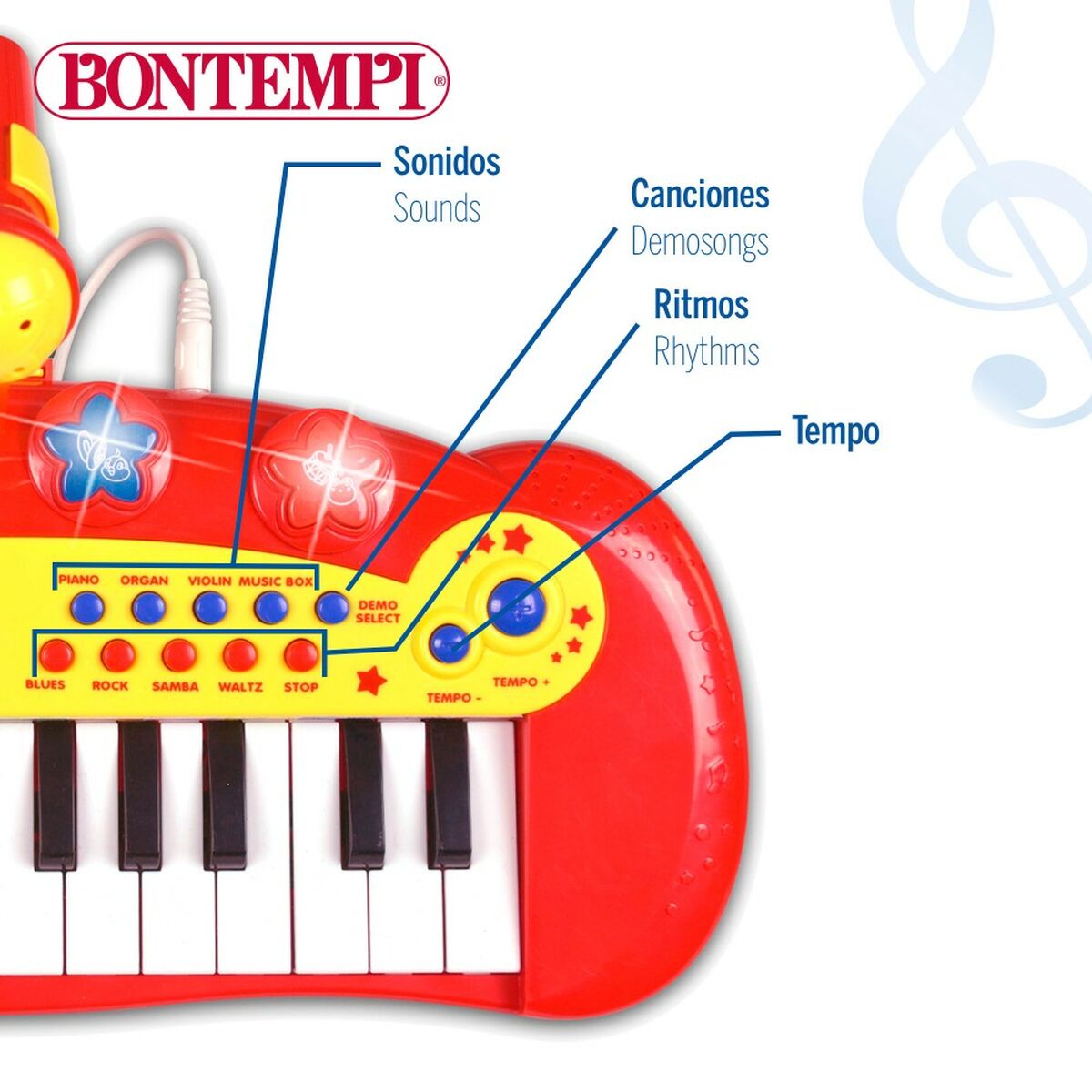 Interaktives Klavier für Babys Bontempi Für Kinder Mikrofon 33 x 13 x 19,5 cm (6 Stück)