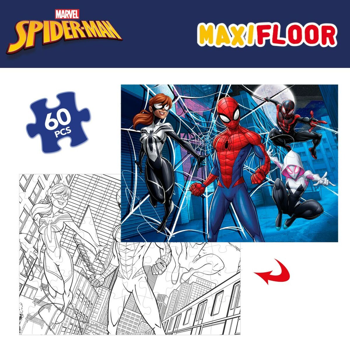 Kinderpuzzle Spider-Man Beidseitig 60 Stücke 70 x 1,5 x 50 cm (6 Stück)