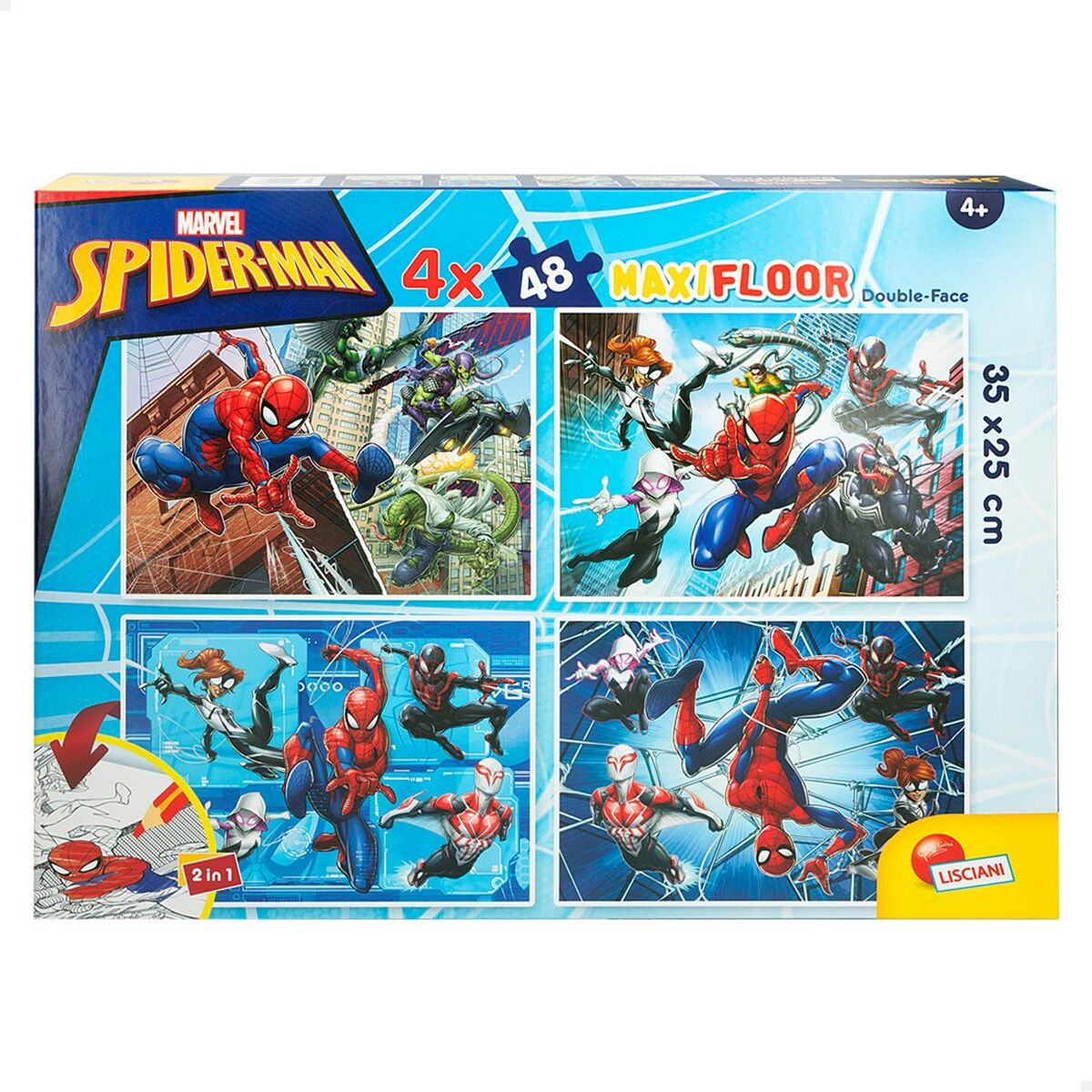 Kinderpuzzle Spider-Man Beidseitig 4 in 1 48 Stücke 35 x 1,5 x 25 cm (6 Stück)